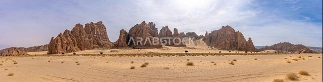 Sandstone formations of Ashar Valley provide a breathtaking backdrop for the luxurious resorts within amazing desert landscape of AlUla, Saudi Arabia Sandstone formations of Ashar Valley provide a breathtaking backdrop for the luxurious resorts within amazing desert landscape of AlUla, Saudi Arabia