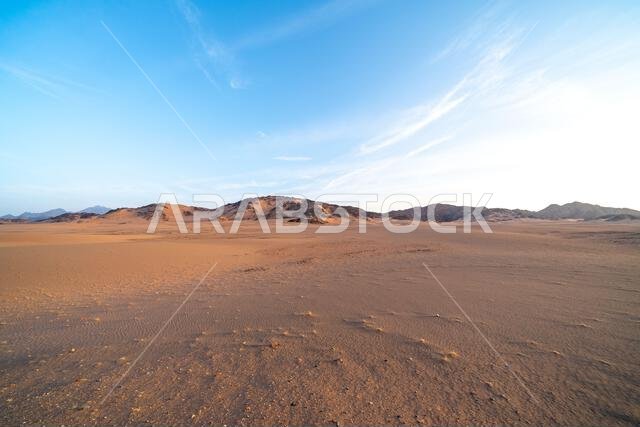 The scenic desert route from AlUla to Medina at sunrise, breathtaking panorama of Saudi Arabia with amazing sandstone rock formations
