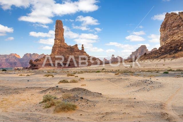 Scenic road to Harrat Viewpoint. A captivating journey towards  stunning sunset panorama of AlUla, Saudi Arabia.