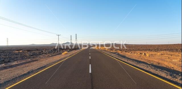 Scenic road to Harrat Viewpoint. A captivating journey towards stunning sunset panorama of AlUla, Saudi Arabia. Scenic road to Harrat Viewpoint. A captivating journey towards stunning sunset panorama of AlUla, Saudi Arabia.