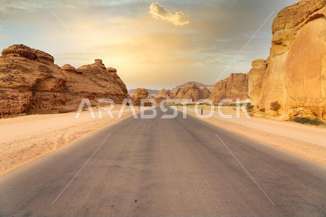 The panoramic Ashar Valley showcases the amazing sandstone rock formations of region of AlUla, a breathtaking desert landscape in Saudi Arabia The panoramic Ashar Valley showcases the amazing sandstone rock formations of region of AlUla, a breathtaking desert landscape in Saudi Arabia