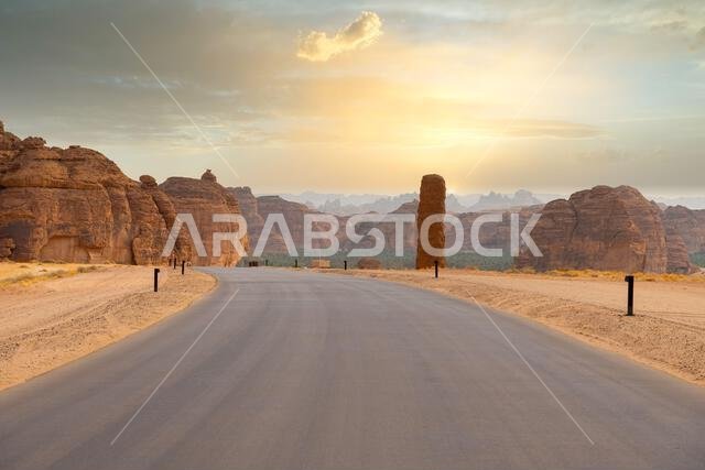 The panoramic Ashar Valley showcases the amazing sandstone rock formations of region of AlUla, a breathtaking desert landscape in Saudi Arabia The panoramic Ashar Valley showcases the amazing sandstone rock formations of region of AlUla, a breathtaking desert landscape in Saudi Arabia