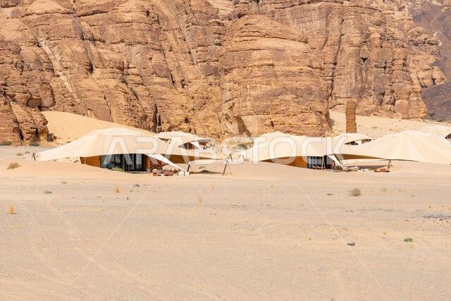 Sandstone formations of Ashar Valley provide a breathtaking backdrop for the luxurious resorts within amazing desert landscape of AlUla, Saudi Arabia Sandstone formations of Ashar Valley provide a breathtaking backdrop for the luxurious resorts within amazing desert landscape of AlUla, Saudi Arabia