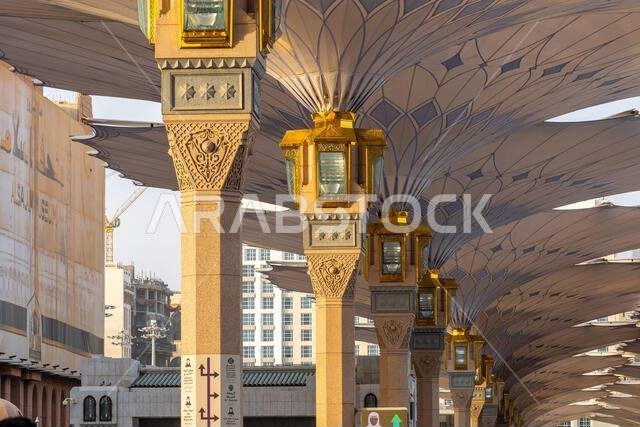Giant umbrellas of the grand King Abdullah Expansion of the Prophets Mosque in Medina, second holiest site of Islam in Saudi Arabia Giant umbrellas of the grand King Abdullah Expansion of the Prophets Mosque in Medina, second holiest site of Islam in Saudi Arabia