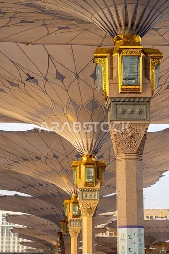 Giant umbrellas of the grand King Abdullah Expansion of the Prophets Mosque in Medina, second holiest site of Islam in Saudi Arabia Giant umbrellas of the grand King Abdullah Expansion of the Prophets Mosque in Medina, second holiest site of Islam in Saudi Arabia