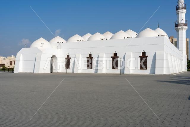 The Masjid Al-Jaffali, or Jaffali Mosque, an architectural gem in in Jeddah, its intricate domes reflecting the rich Islamic heritage of Saudi Arabia