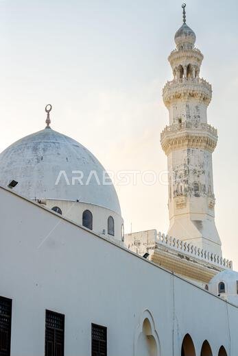 The grand Masjid Malik Saud, or King Saud Mosque, in Jeddah, Saudi Arabia, an impressive example of modern Islamic architecture, its towering minarets