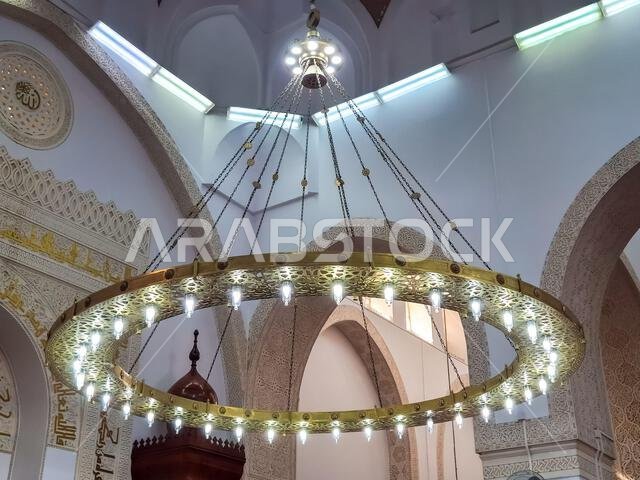 Medina, Saudi Arabia - December 18, 2024: Mosque of the Two Qiblas in Medina, Saudi Arabia, islamic heritage, a sacred site that attracts visitors fro