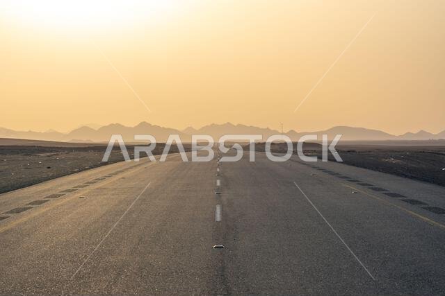 The scenic desert route from AlUla to Medina at sunrise, breathtaking panorama of Saudi Arabia with amazing sandstone rock formations