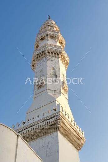 The grand Masjid Malik Saud, or King Saud Mosque, in Jeddah, Saudi Arabia, an impressive example of modern Islamic architecture, its towering minarets