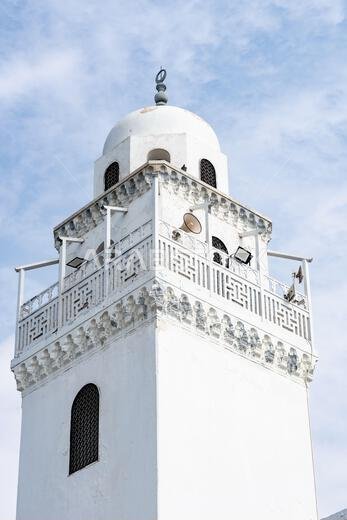 Masjid Al-Jazirah, the amazing Island Mosque in Jeddah, Saudi Arabia, rises from the Red Sea just off the Corniche, a striking architectural marvel