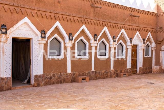 Ushaiqer , Saudi Arabia - December 14, 2024: Faylaqia Mosque made of mud brick in old Ushaiqer Heritage Village, Saudi Arabia