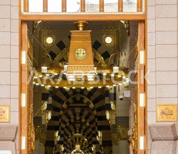 King Saud Gate, grand King Abdullah Expansion of the Prophets Mosque in Medina, second holiest site of Islam in Saudi Arabia