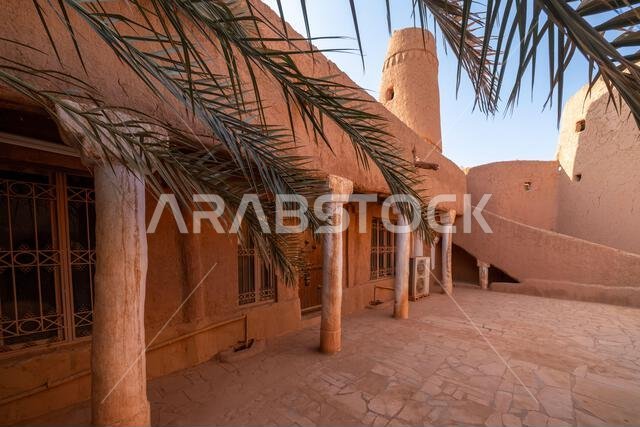 Ushaiqer , Saudi Arabia - December 14, 2024: North Mosque made of mud brick in old Ushaiqer Heritage Village, Saudi Arabia