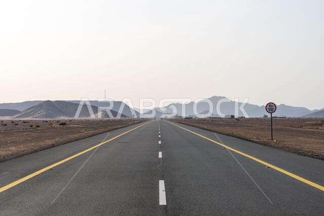 The scenic desert route from AlUla to Medina at sunrise, breathtaking panorama of Saudi Arabia with amazing sandstone rock formations