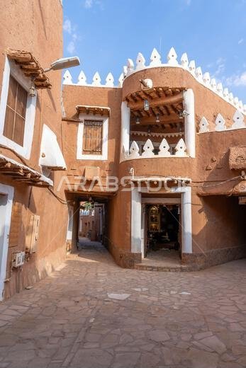 Ushaiqer , Saudi Arabia - December 14, 2024: view of Ancient Traditional Mud Buildings in old village of Ushaiqer Heritage Village, Saudi Arabia