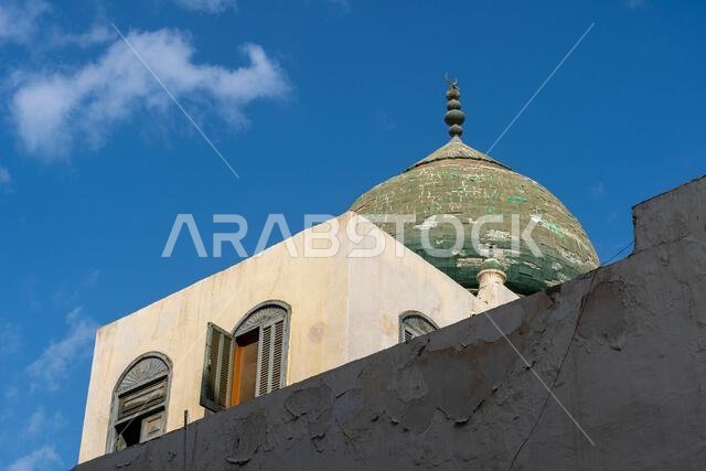 Historic Al Balad district of Jeddah, Saudi Arabia, rests peacefully on a Sunday morning, its ancient beautiful mosque standing guard over the quiet