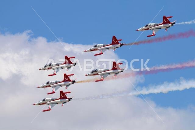 Konya, Turkey - 07.02.2025: Several war planes from Turkish, United States, Qatar, Egypt, Hungary, Azerbaijan and Saudi Arabia Air Forces gather for a