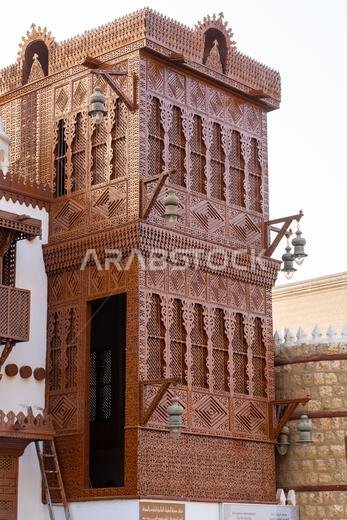 Al Tayibat City Museum in Jeddah at sunset, Saudi Arabia, with its traditional architectural design, showcases the rich cultural heritage of region Al Tayibat City Museum in Jeddah at sunset, Saudi Arabia, with its traditional architectural design, showcases the rich cultural heritage of region