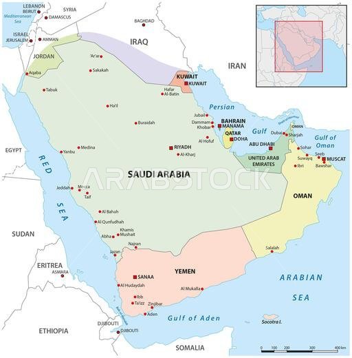 Map of the states on the Arabian Peninsula