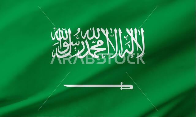 تفاصيل خلفية لعلم المملكة العربية السعودية الذي يشغل الإطار بأكمله مع نسيج قماش متموج.