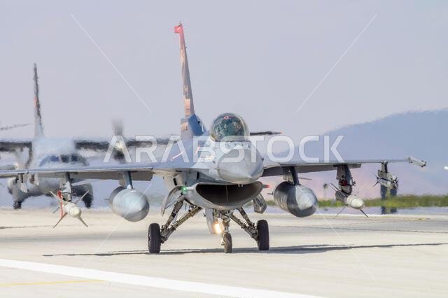 Konya, Turkey - 07.02.2025: Several war planes from Turkish, United States, Qatar, Egypt, Hungary, Azerbaijan and Saudi Arabia Air Forces gather for a