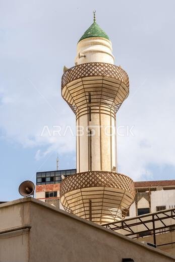 Historic Al Balad district of Jeddah, Saudi Arabia, rests peacefully on a Sunday morning, its ancient beautiful mosque standing guard over the quiet
