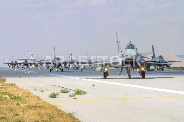 Konya, Turkey - 07.02.2025: Several war planes from Turkish, United States, Qatar, Egypt, Hungary, Azerbaijan and Saudi Arabia Air Forces gather for a