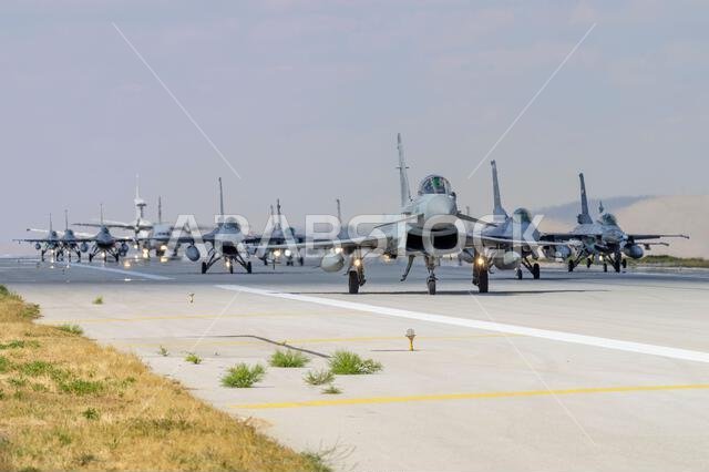 Konya, Turkey - 07.02.2025: Several war planes from Turkish, United States, Qatar, Egypt, Hungary, Azerbaijan and Saudi Arabia Air Forces gather for a