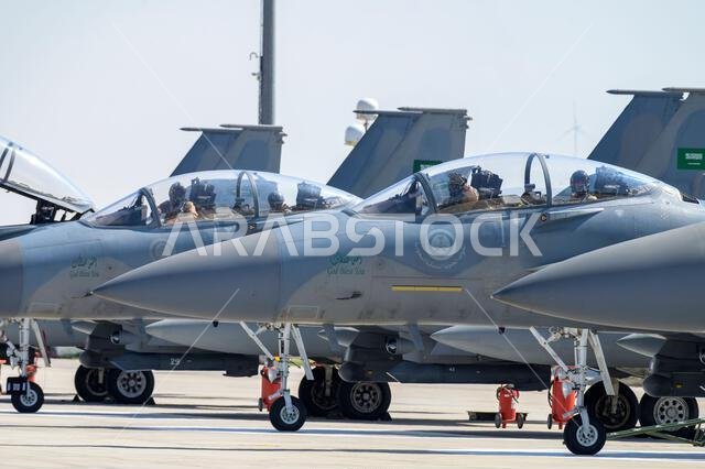 Konya, Turkey - 07.02.2025: Several war planes from Turkish, United States, Qatar, Egypt, Hungary, Azerbaijan and Saudi Arabia Air Forces gather for a