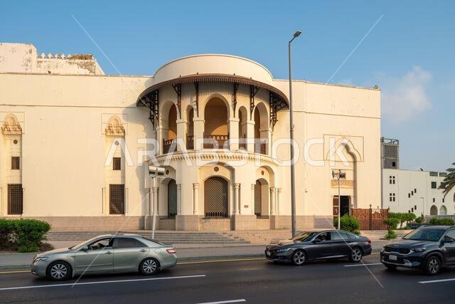 Jeddah, Saudi Arabia - December 19, 2024:  The grand Masjid Malik Saud, or King Saud Mosque, in Jeddah, Saudi Arabia, an impressive example of modern