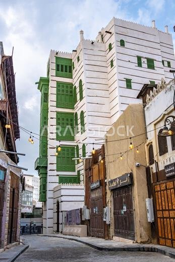 Jeddah, Saudi Arabia - December 20, 2024: In the early hours of a Sunday morning, the historic Al Balad district of Jeddah, Saudi Arabia, lies quiet a