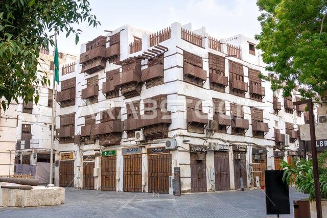 Jeddah, Saudi Arabia - December 20, 2024: In the early hours of a Sunday morning, the historic Al Balad district of Jeddah, Saudi Arabia, lies quiet a