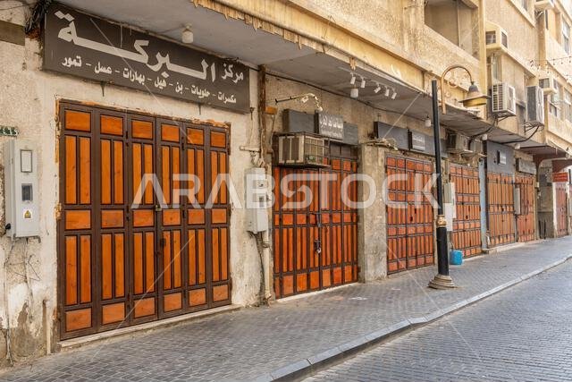 Jeddah, Saudi Arabia - December 20, 2024: In the early hours of a Sunday morning, the historic Al Balad district of Jeddah, Saudi Arabia, lies quiet a