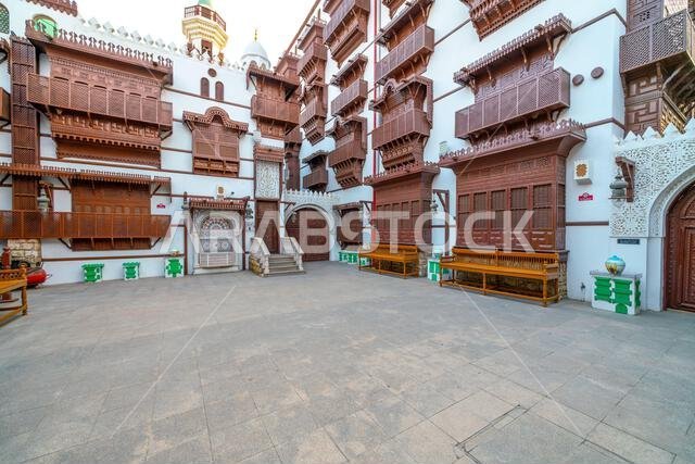 Jeddah, Saudi Arabia - December 19, 2024:  Al Tayibat City Museum in Jeddah at sunset, Saudi Arabia, with its traditional architectural design, showca