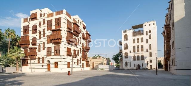 Jeddah, Saudi Arabia - December 20, 2024: In the early hours of a Sunday morning, the historic Al Balad district of Jeddah, Saudi Arabia, lies quiet a
