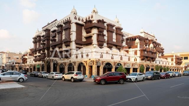 Jeddah, Saudi Arabia - December 19, 2024:  Al Tayibat City Museum in Jeddah at sunset, Saudi Arabia, with its traditional architectural design, showca