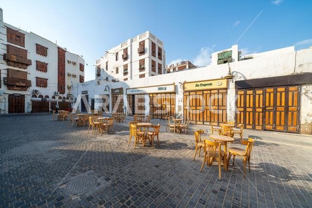 Jeddah, Saudi Arabia - December 20, 2024: In the early hours of a Sunday morning, the historic Al Balad district of Jeddah, Saudi Arabia, lies quiet a