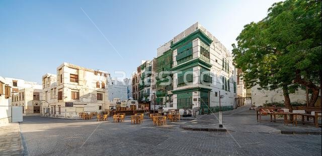 Jeddah, Saudi Arabia - December 20, 2024: In the early hours of a Sunday morning, the historic Al Balad district of Jeddah, Saudi Arabia, lies quiet a