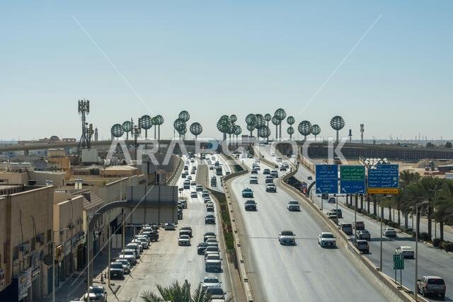 Riyadh, Saudi Arabia - December 22, 2024: View of King Abdullah Road from King Saud University Metro Station of Riyadh, in Saudi Arabia