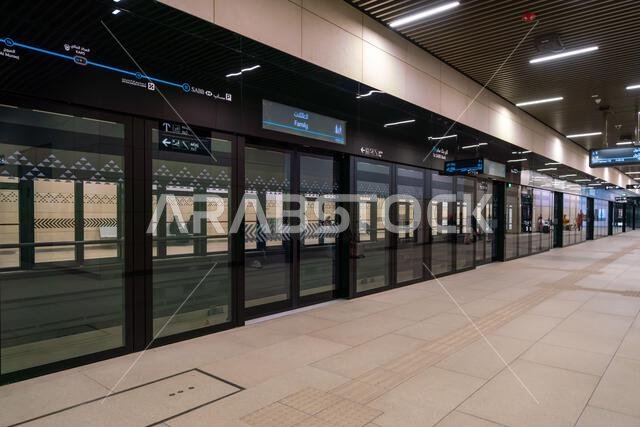 Riyadh, Saudi Arabia - December 22, 2024: View of modern and amazing King Abdullah Financial District Metro Station of Riyadh, KAFD, in Saudi Arabia