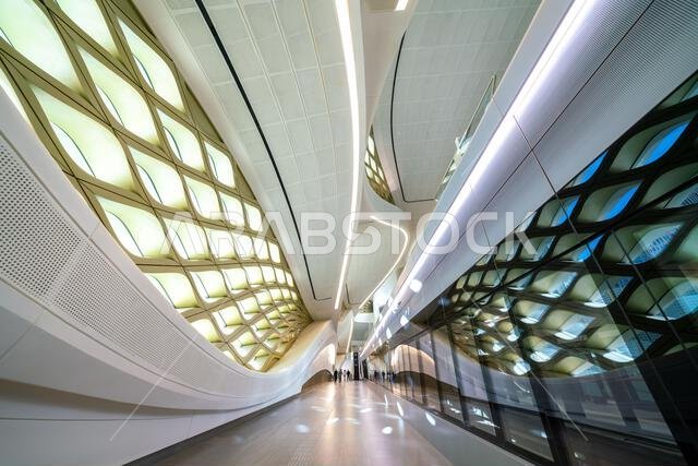 Riyadh, Saudi Arabia - December 22, 2024: View of modern and amazing King Abdullah Financial District Metro Station of Riyadh, KAFD, in Saudi Arabia