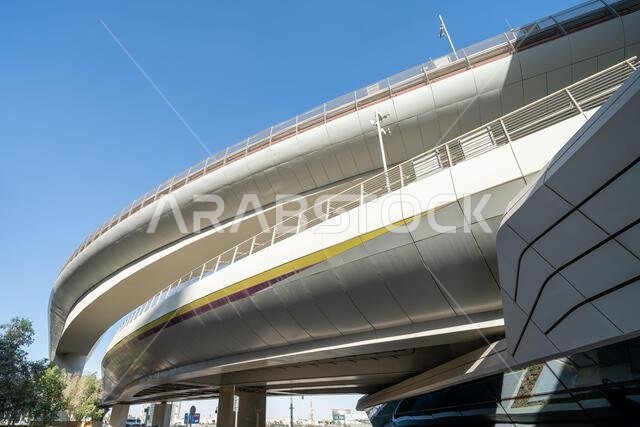 Riyadh, Saudi Arabia - December 22, 2024: View of modern and amazing King Abdullah Financial District Metro Station of Riyadh, KAFD, in Saudi Arabia