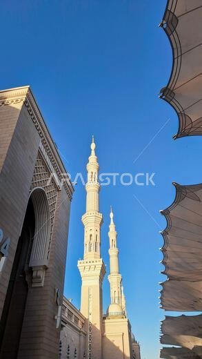 Medina, Saudi Arabia - March 5, 2024: Exterior architecture of the Masjid an-Nabawi
