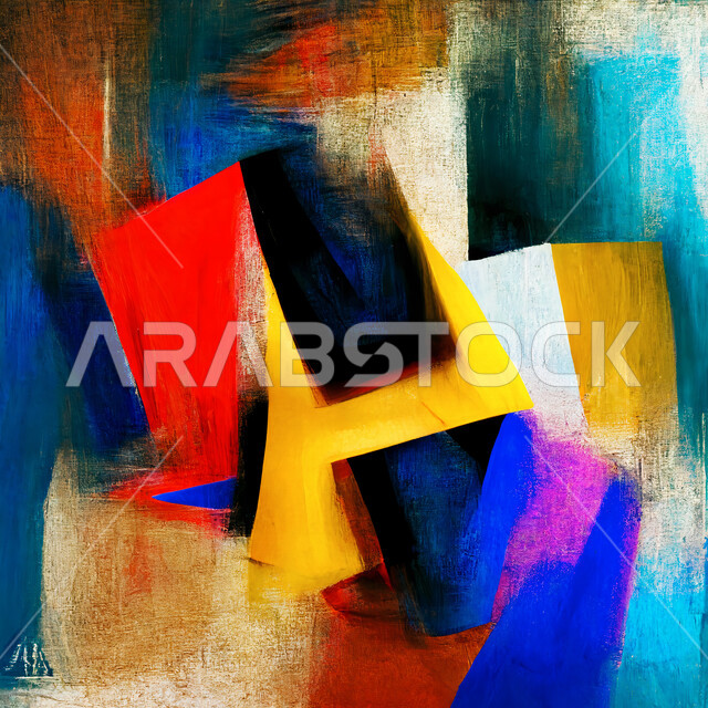 صورة مقربة للوحة هندسية تجريدية بانورامية ابداعية ، رسوم فنية ، فن تشكيلي ، لوحة فنية جدارية ، لوحات رسم ، معارض و فنون