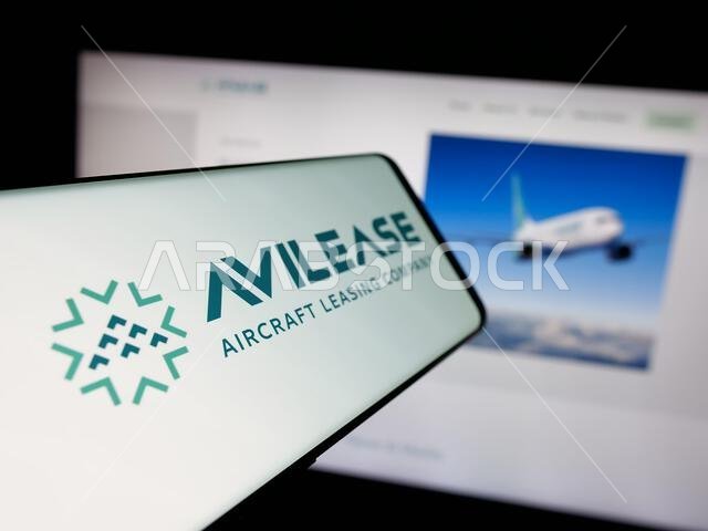 Stuttgart, Germany - 06-13-2025: Smartphone with logo of Saudi aircraft leasing company AviLease on screen in front of website.