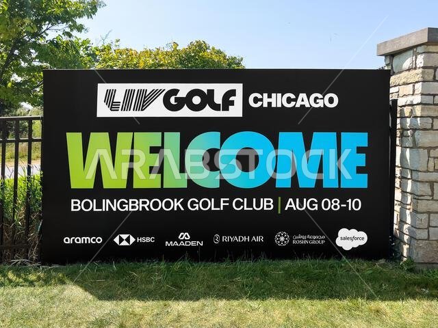 Liv Golf sign at the Bolingbrook Golf Club. Liv Golf is a professional men's golf tour, which is financed by Public Investment Fund.