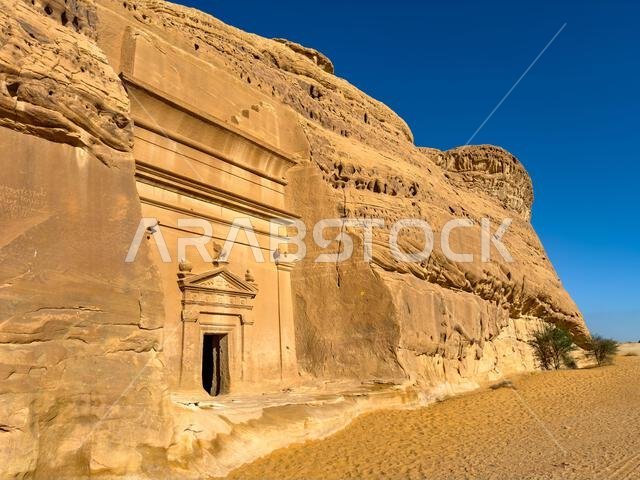 View of the temple complexes of Hegra, Saudi Arabia.