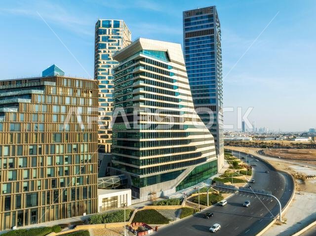 Modern buildings in King Abdullah Financial District (KAFD), Riyadh, Saudi Arabia.