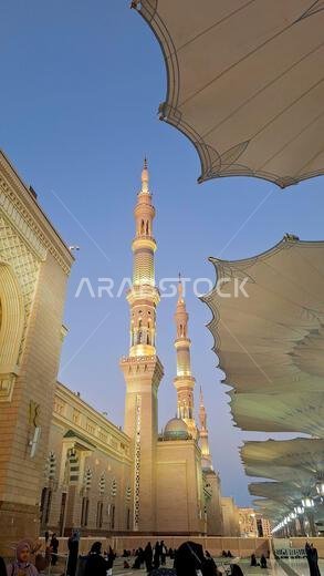 Medina, Saudi Arabia - March 7, 2024: Exterior architecture of the Masjid an-Nabawi